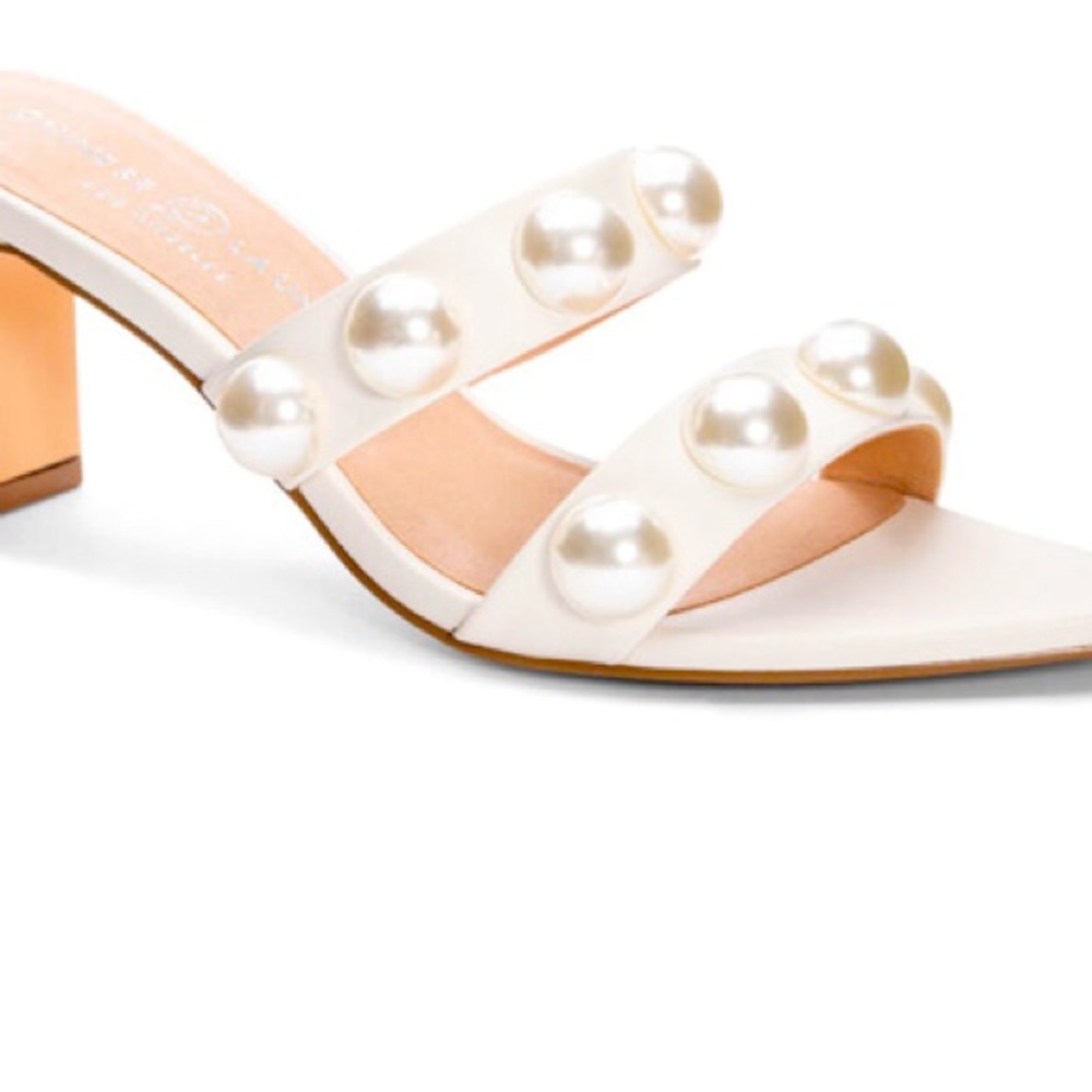 Chinese Laundry Cream Heels with Pearl Accents